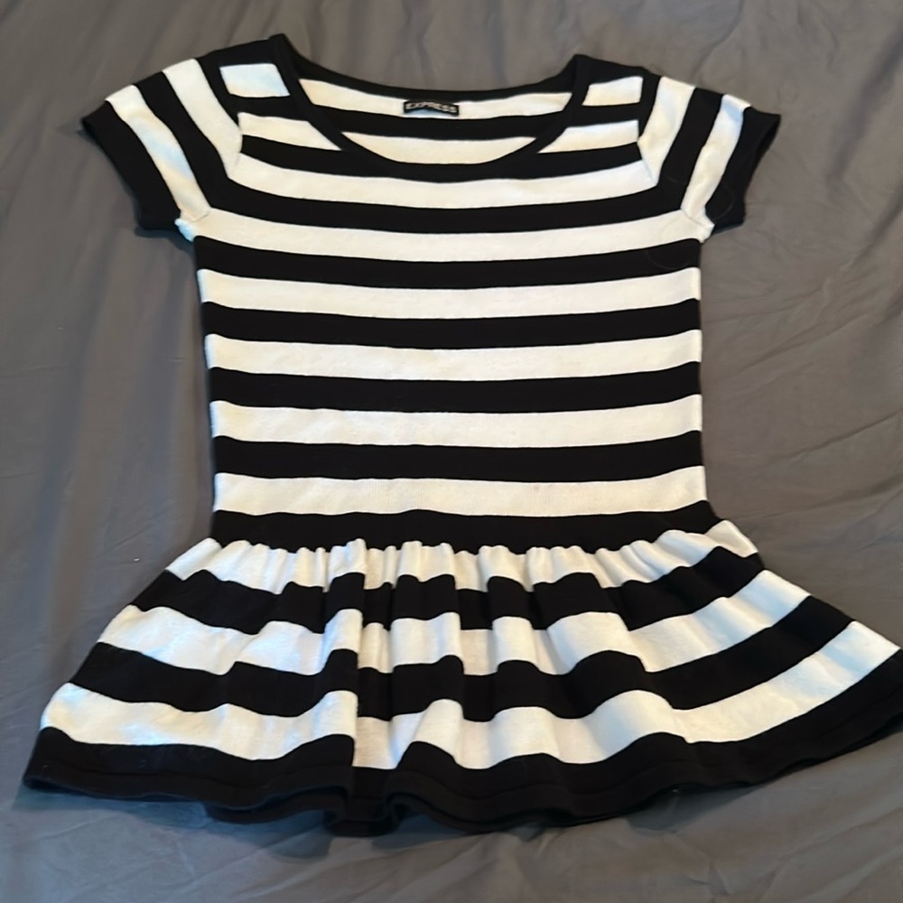 Express Black and White Peplum Short Sleeve Sweater